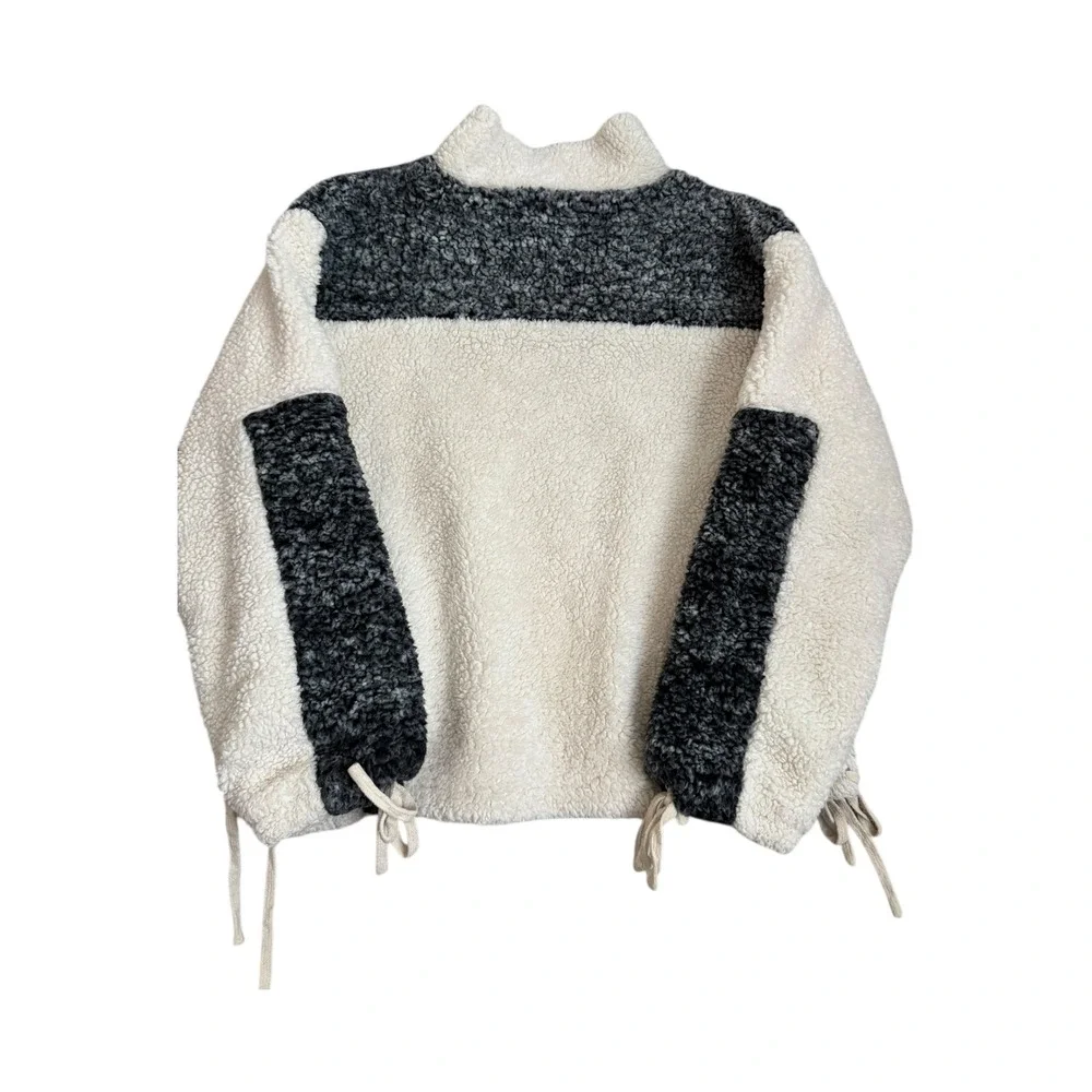 Pol Fleece Sherpa Jacket Cream White Gray Collared Pullover Drawstrings Womens M